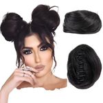 2Pcs Mini Claw Clip in Messy Bun Chignon Synthetic Hair Cat Ears Bun Extensions Wig Accessory Ponytail Updo Hair Pieces for Women and Girls and Kids (Natural Black)