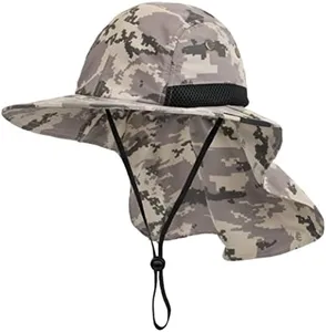 SUN CUBE Mens Fishing Hat with Neck Flap for Men | Sun Hat with Wide Brim for Hiking Safari with Neck Cover for Outdoor Sun Protection UPF50+ | Camo Gray