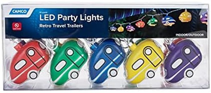 Camco Retro Travel Trailer Party Lights | Features an 8' Strand with (10) Travel Trailer Lights | Perfect for RV Awnings and Campsite Décor (42655)
