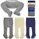 LA Active Girls' Baby Leggings - Cotton, 3 Pairs of Non-Slip Newborn & Toddler Tights - Grey & Cream & Navy - 6-12 Months