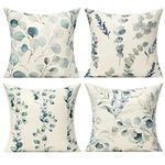 WOKANI Outdoor Throw Pillow Covers 20x20 Set of 4 Spring Summer Cushion Covers Decorative Decor Sage Green Patio Leaf Eucalyptus Plants for Bench Couch Sofa Bed