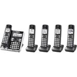 PANASONIC Link2Cell Bluetooth Cordless Phone System with Voice Assistant, Call Blocking and Answering Machine. DECT 6.0 Expandable Cordless System - 5 Handsets - KX-TGF575S (Silver)