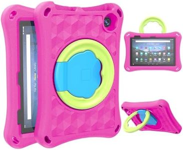 Amazon Fire 7 Tablet Case(12th Generation, 2022 Release),SHREBORN Lightweight Shockproof Fire 7 Kids Tablet Cover with Rotatable Folding Handle Stand Incompatible iPad Samsung Tablet-Pink