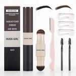 HUDA GIRL Dual Color 2in1 Hairline Powder & Eyebrow Filler for Women, Eyebrow Shaper Kit including Instant Hair touch Up Stick Black n Brown with Eyebrow Razor, 2Pcs Eyebrow Brush / Spoolie & 3 Brow Stencils