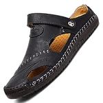 Mens Casual Leather Sandals Summer Beach Slipper Mens Comfort Outdoor Shoes Fashion Lightweight Trail Water Sandal Adjustable （Two Ways）