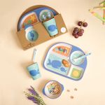 The Bamboo Co ™ Kids/Baby Feeding/Dinner Set of 5 |Kids Crockery Set Tableware |Baby Utensils and Dishes Set | Eco-Friendly |Organic & Natural (Wobbly Whale)