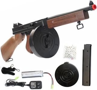 BBTac Airsoft Tommy Gun M1A1 Sub-Machine Gun Chicago Full Auto Electric SMG AEG with Drum, Battery & Charger
