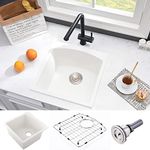 15 Inch Bar Sink Drop In Quartz-VASOYO 15x15 Small Drop In Bar Sink Small Kitchen Sink Quartz Sink Single Bowl Wet Bar Sink Outdoor Rv Kitchen Sink with Bottom Grid & Drain