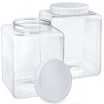 Elsjoy 2 Pack 1.3 Gallon Plastic Jars, Plastic Gallon Containers with Lids, Large Square Plastic Food Storage Jar for Kitchen, Dry Food, Snack