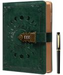 Lock Diary with Pen, A5 Ruled 240 Pages PU Leather Journal with Lock, Refillable Hardcover journals for Writing Personal Planner Organizer for Men and Women, Size A5(8.5 × 5.9 Inch) Blackish Green