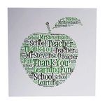 TEACHER THANK YOU CARD PERSONALISED - Handmade designed wordart apple thank you card. Personalise word art apple shape with your own words. Celebrate end of school with child and teacher. FREE POSTAGE