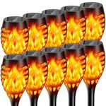BONLION ABS 10 Pack Solar Torch with Flickering Flame, Waterproof, Solar Powered Garden Lights, LED Flame Pathway Torches for Yard, Patio, Outside Landscape Décor