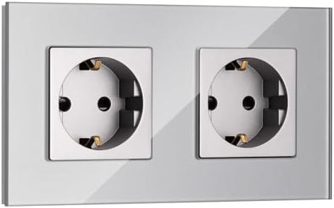 Navaris Presa Schuko Doppia - Placca con 2 Prese da Muro - per Spina Tedesca Tipo F - con Pannello in Vetro Temperato Antigraffio - Adatta a Scatola da Incasso a Muro - Grigio