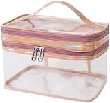 Modixun Double Layer Transparent Makeup Bag, Waterproof Clear Travel Toiletry Bag Large Cosmetic Bag, Pink