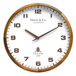 HARRIS & CO. CLOCKMASTERS Wooden Analog Wall Clock With Leather Dial And Wooden Hands,14 Inch, Silent Sweep Noiseless Technology, Model - Brick Lane (White)