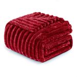 Exclusivo Mezcla Fleece Throw Blanket for Couch, Super Soft 3D Striped Jacquard Bed Blanket, Lightweight Fuzzy Cozy Blankets for All Seasons, 50x60 Inches, Deep Red Blanket