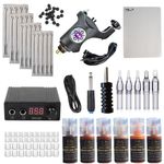 Tattoo Machine Kit with Rotary, Power Supply, Needles, 6 Skin Tone Inks, Practice Skin & Complete Accessories for Artists