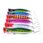 GudGmtoy 6Pcs Floating Lure Popper Bait Topwater Fishing Lures Large Popper Fishing Lure Saltwater Fishing Artificial Hard Lures Bass Tuna Popper Lures for Seabass, Pike, Perch, Muskie 13cm