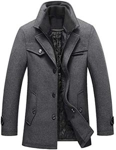 Litteking Men's Winter Pea Coat Casual Woolen Trench Coat Single Breasted Short Wool Jacket, Gray, Small