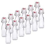 Mockery 250ML Clear Swing Top Glass Beer Bottles for Home Brewing Carbonated Drinks, Kefir, Soda, Juice, Fermentation, 12 Pack Glass Bottle with Airtight Rubber Seal Flip Caps (Lid Color May Vary)