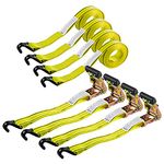 Autofonder 4pcs 1-1/2 x 15 ft Heavy Duty Ratchet Cargo Tie Down Straps 3000 lbs Tie-Down Ratcheting Straps Wire Hook Ends, J-Hook Ratchet Strap TieDowns