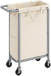 SONGMICS Laundry Basket with Wheels, Rolling Laundry Hamper, 23.8 Gallons (90L), Removable Liner, Steel Frame with Handle, Blanket Storage, 24 x 11.4 x 31.9 Inches, Cream White URLS003W01