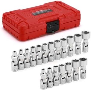 CASOMAN 19PCS 1/4" Drive Universal Joint Socket Set, Metric(5mm to 15mm) & SAE(3/16" to 1"), Flexible Wobble Sockets for Easier Access to Tight Spaces, 6-Point, Cr-V