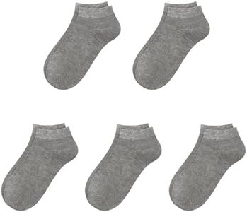 SERISIMPLE Viscose Bamboo School Socks Ankle Super Soft Kids Socks Stretch Cuffs Athletic Socks Odor Resistant Anti-odor 5 Pairs (Large, Grey)