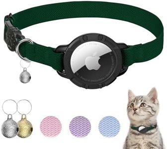 AirTag Cat Collars, Stretchy Collar with Apple AirTag Holder and Bell, Breakaway Ultra Design Elastic GPS Tracking Collars for Cats and Puppies, (7.5-12.5 Inch), Forest Green