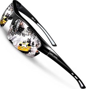 SIPLION Polarized Sunglasses Men Sports: UV400 Protection Anti-Slip Wrap-Around TR90 Frame for Driving Fishing Golf Running (Black Frame/Silver Lens(Mirrored)-upgrade, As the picture)