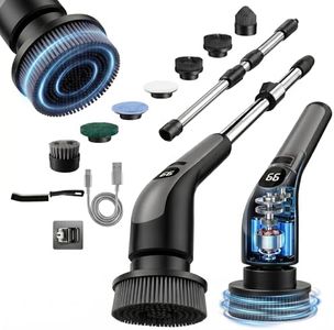 LIVINGPRO Electric Spin Scrubber with Smart LCD Display, Cordless Scrubber for Bathroom Cleaning, Upgraded Powerful Motor, IPX7 Interchangeable Brush Heads, Adjustable Handle, USB-C Fast Charging