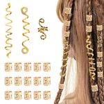 18 PCS Braid Accessories Spiral Hair Beads, Multiple Styles Dreads Hair Rings Hair Cuffs Clips, Metal Locs Hair Charms for Women Halloween and Everyday Dreadlock Accessories Hair Decoration(Gold)