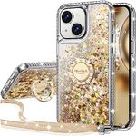 Silverback for iPhone 13 Case with Ring Stand, Women Girls Bling Holographic Sparkle Glitter Cute Cover, Diamond Ring Protective Phone Case for iPhone 13 6.1'' - Clear Gold