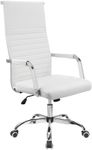 VICTONE Leather Office Desk Chair, High Back Ribbed Executive Conference Room Chairs with Arms Task Chair Adjustable Swivel Chair for Home Office (White)