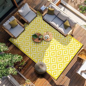 Green Decore Nirvana Premium Grade Stain Proof Reversible Plastic Outdoor Rug (180 x 270 CM, Yellow/White)