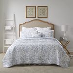 Laura Ashley Cotton Reversible Bedding with Matching Shams, Floral Home Decor for All Seasons, Amberley Blue, King