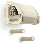 Navaris Cat Bed with Steps for Wall - Wall Cat Bed with Removable Cushion - Wall-Mounted Cat Hideout Made out of Linen - Wall Cat Furniture