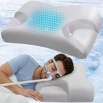 Cooling CPAP Pillow for Side Sleepers, [NEWEST] Sleep Apnea Pillow for CPAP User - Reduce Air Leak, Hose Tangle, Mask Pressure, IKSTAR Memory Foam Neck Support Nasal Pillow Side, Back, Stomach Sleeper