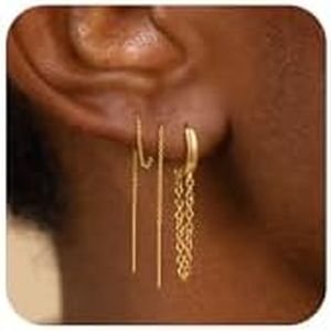 CHESKY Gold Chain Earrings for Women Trendy, 14K Gold Plated Earrings Set for Multiple Piercing Cartilage Hoop Earrings Hypoallergenic Dainty Chain Dangle Earrings Jewelry Gifts for Women