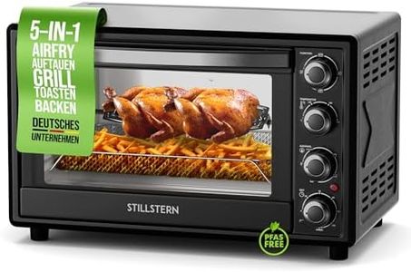 Stillstern Minibackofen mit Umluft (35L) NEU: CYCLONE PRO+ (Antihaftbeschichtung), DE Version, Airfryer-Einsatz, Rezeptheft, Drehspieß, 1600W Toaster Grill Pizzaofen Mini Backofen Ideal für Camping