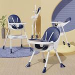 TONY STARK 5 in 1 LATEST 2024 Model, Reclining Baby High Chair foldable, Dual Dining Detachable Food Tray, Height Adjustable Feeding Seat, Five Point Safety Belt, Upgraded Version with Wheels and PU Cushion Pad, Easy to Clean for Baby, Kids, Toddler (Dark Navy Blue)