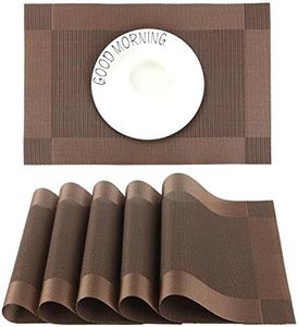 Manteles Individuales Lavables Salvamantele Individuales PVC Antideslizantes Resistente al Calor Juego de 6 para la Mesa de Comedor de Cocina,Marrón