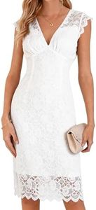 Women's Lace Cocktail Dress Sleeveless V Neck Elegant Bodycon Midi Dress for Wedding Guest Party Evening Formal (US, Alpha, XX-Large, Regular, Regular, White)