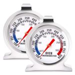 DUTTY Oven Thermometers Large Dial Oven Grill Monitoring Cooking Thermometer with Dual-Scale 50-300°C/100-600°F for BBQ Baking, Hooks or Stands Alone Thermometers Durable Steel 2pcs