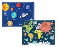 Fiddly's 40 Pcs Paperless Wooden Jigsaw Puzzle for Boys & Girls Learning Educational Toy for 4 Years and above (World Map & Solar System)