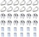 12 Pcs Wire Rope Clip,M3 Stainless Steel Wire Cable Clamp Bolts with 12 Pcs 3mm Wire Rope Thimbles Loops,12 Pcs Aluminum Crimping Loop Sleeve Clips for Ø 3mm Wire Rope Cable