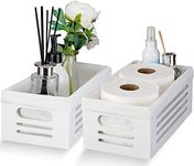 2 Pack White Bathroom Decor Box for Toilet Paper storage - Wood Toilet Tank Basket Topper - Perfect Back of Toilet Storage Basket , Lined with Soft Linen Fabric - Ideal Countertop Organizer