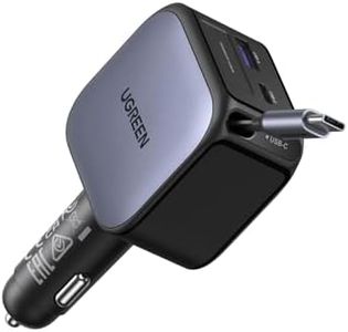 UGREEN 60W 2C1A Car Charger with Retractable Cable, 3-Port Fast Charger with 30W PD USB-C, USB-A, Cigarette Lighter Adapter for iPhone 16/15, Galaxy S25/S24, iPad, GPS, 12V Car Accessories