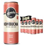 Remedy Kombucha Sugar-Free Organic Drink, Sparkling, Low Calorie, Gut Health Beverage - Peach - 355 mL Can, 24-Pack