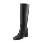 MIRAAZZURRA Square Toe Black Knee High Boots Women Chunky Heel for Wedding Dress Tall Boots Size 7.5